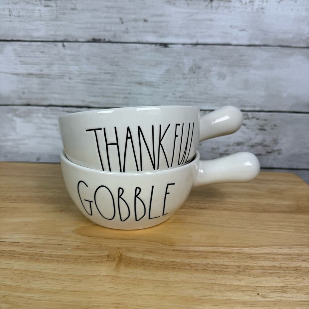 Rae Dunn Gobble & Thankful Soup Bowl with Handle